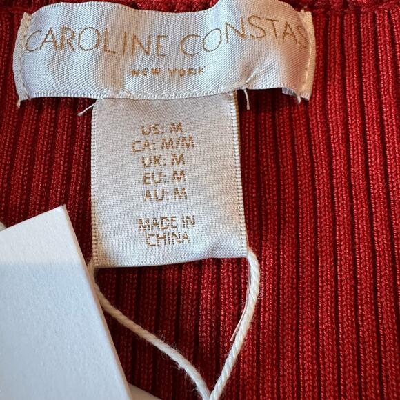 Caroline Constas Red Dress Knit Midi bodycon Crochet Collar size M - Picture 8 of 11